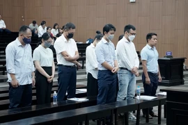 Các bị cáo tại phiên tòa ngày 9/8 vừa qua. (Ảnh: Kim Anh/TTXVN)