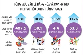 Tháng Một: Tổng mức bán lẻ hàng hóa, doanh thu dịch vụ tiêu dùng tăng 8,1%