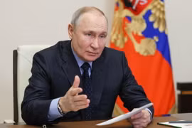 Tổng thống Nga Vladimir Putin chủ trì cuộc họp nội các tại ngoại ô Moskva, ngày 29/3/2023. (Ảnh: AFP/TTXVN)