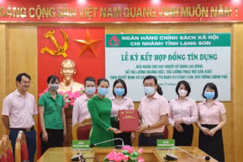 Đại diện NHCSXH tỉnh Lạng Sơn ký kết hợp đồng tín dụng với Công ty TNHH Vận tải Công nghệ Mai Linh Lạng Sơn. (Ảnh: Vietnam+)