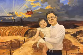 Bức tranh "Ba kể con nghe" sẽ được giới thiệu tại triển lãm. (Ảnh: BTC)