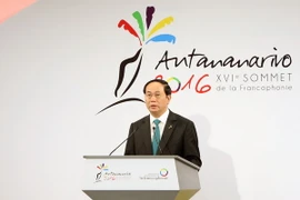 Chủ tịch nước Trần Đại Quang phát biểu tại lễ khai mạc Hội nghị Cấp cao Pháp ngữ lần thứ 16. (Ảnh: Nhan Sáng/TTXVN)