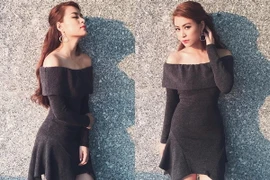 Ngày đông hửng nắng, Hoàng Thùy Linh kiêu sa trên phố với thiết kế đầm len trễ vai. (Nguồn: Instagram)