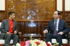 Chủ tịch nước Trần Đại Quang tiếp Ngài Jorge Trindade Neves De Camoes, Đại sứ Đặc mệnh toàn quyền Timor-Leste. (Ảnh: Nhan Sáng/TTXVN)