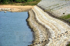 Hồ chứa thủy điện An Khê, mực nước đã xuống thấp 3-4m. (Ảnh: Hoài Nam/TTXVN) 