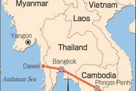 Bản đồ Hành lang kinh tế phía Nam tại khu vực phía nam sông Mekong, nối Thành phố Hồ Chí Minh (Việt Nam) với Bangkok (Thái Lan) qua Phnom Penh (Campuchia). (Nguồn: AFP/TTXVN)