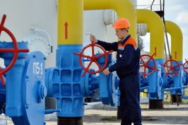 Công nhân vận hành một trạm bơm thuộc đường ống dẫn khí đốt tại thị trấn Boyarka ở Kiev, Ukraine. (Nguồn: AFP/TTXVN)