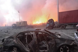 Hiện trường vụ nổ tại Thiên Tân. (Nguồn: AFP/TTXVN)