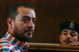 Nhà báo người Ai Cập Baher Mohamed của kênh truyền hình Al-Jazeera tại phiên tòa ở Cairo ngày 29/8. (Nguồn: THX/TTXVN)