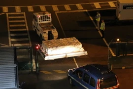 Mảnh vỡ được cho là của máy bay Boeing 777 về tới sân bay Roland Garros ở Saint-Marie ngày 31/7. (Nguồn: AFP/TTXVN)