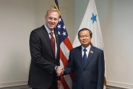 Đại tướng, Phó Chủ tịch Quốc hội Đỗ Bá Tỵ đến thăm Bộ Quốc phòng Mỹ và gặp Thứ trưởng Bộ Quốc phòng Mỹ Patrick Shanahan. (Ảnh: Đặng Huyền/TTXVN)