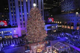 Cây thông khổng lồ được thắp sáng tại Trung tâm Rockefeller. (Nguồn: AP)