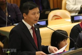 Đại sứ, Trưởng Phái đoàn Đại diện Thường trực Việt Nam tại Liên hợp quốc Đặng Đình Quý phát biểu tại phiên họp. (Ảnh: Hoài Thanh/TTXVN)
