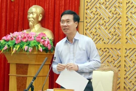 Đồng chí Võ Văn Thưởng phát biểu tại buổi làm việc. (Ảnh: Đồng Thúy-TTXVN)