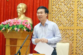 Đồng chí Võ Văn Thưởng phát biểu tại buổi làm việc. (Ảnh: Đồng Thúy-TTXVN)