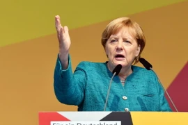 Thủ tướng Đức Angela Merkel tại cuộc họp báo ở Annaberg-Buchholz, Đức, ngày 17/8. (Nguồn: AFP/TTXVN)