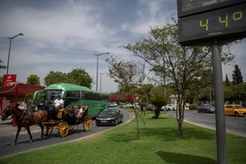 Nhiệt kế ngoài trời chỉ 44 độ C tại Seville, Tây Ban Nha, ngày 12/7/2022. (Ảnh: AFP/ TTXVN)