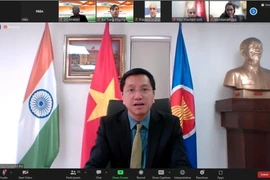 Đại sứ Việt Nam tại Ấn Độ Nguyễn Thanh Hải phát biểu khai mạc hội nghị. (Ảnh: Ngọc Thúy/TTXVN)