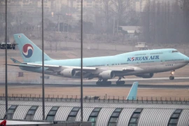 Máy bay của hãng hàng không Korean Air tại sân bay quốc tế Gimpo, phía tây thủ đô Seoul, Hàn Quốc, ngày 1/2/2020. (Ảnh: Yonhap/TTXVN) 