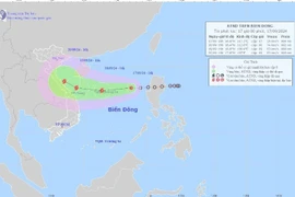 Hướng di chuyển của áp thấp nhiệt đới. (Ảnh: TTXVN phát)