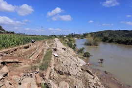 Sạt lở đường giao thông ven sông Krông Nô, đoạn qua xã Nâm N’Đir, huyện Krông Nô, tỉnh Đắk Nông. (Ảnh: Minh Hưng/TTXVN)