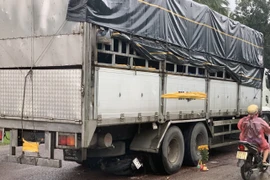 Hiện trường vụ tai nạn giao thông nghiêm trọng khiến 3 người tử vong. (Ảnh: TTXVN phát)