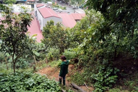Khu vực sạt lở thuộc tổ 4 (phường Đức Xuân) ảnh hưởng đến khoảng 60 hộ dân phía chân ta-luy và hạ tầng QL3 đi qua khu vực. (Ảnh: Nguyễn Công Hải/TTXVN)