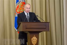 Tổng thống Nga Vladimir Putin phát biểu tại thủ đô Moskva. (Ảnh: AFP/TTXVN) 