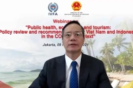 Đại sứ Việt Nam tại Indonesia Phạm Vinh Quang phát biểu tại Hội thảo. (Ảnh: Hữu Chiến/TTXVN)