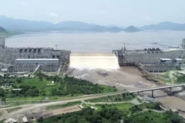 Công trình xây dựng đập thủy điện Đại Phục Hưng ở Guba, Ethiopia, ngày 24/7/2020. (Ảnh: AFP/TTXVN) 