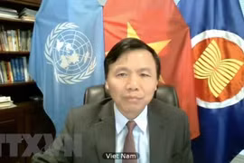 Đại sứ Đặng Đình Quý đã cảm ơn các nước thành viên và Ban Thư ký LHQ đã giúp Việt Nam điều hành suôn sẻ hoạt động trong tháng Chủ tịch.(Ảnh: Hữu Thanh/TTXVN)
