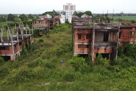 Hàng chục căn biệt thự diện tích hàng trăm m2 đã hoàn thành phần xây thô, bị bỏ hoang hơn 10 năm nay tại khu đô thị Long Thọ - Phước An (Nhơn Trạch). (Ảnh: Sỹ Tuyên/TTXVN)