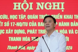 Bí thư Tỉnh ủy Thanh Hóa Đỗ Trọng Hưng phát biểu tại Hội nghị. (Ảnh: Hoa Mai/TTXVN)