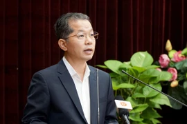 Ủy viên Trung ương Đảng, Bí thư Thành ủy Đà Nẵng Nguyễn Văn Quảng phát biểu tại Hội nghị. (Ảnh: Quốc Dũng/TTXVN)