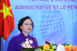 Bộ trưởng Bộ Nội vụ Phạm Thị Thanh Trà phát biểu khai mạc hội thảo. (Ảnh: Văn Điệp/TTXVN)