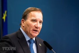 Thủ tướng Thụy Điển Stefan Lofven trong cuộc họp báo tại Stockholm. (Ảnh: AFP/TTXVN) 