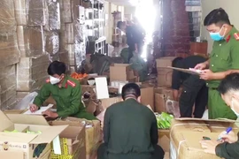 Tổ liên ngành chống buôn lậu tỉnh An Giang phát hiện hàng ngàn sản phẩm có xuất xứ nước ngoài, không rõ nguồn gốc tại hộ kinh doanh LEO 2. (Ảnh: TTXVN)