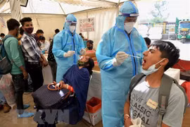 Nhân viên y tế lấy mẫu xét nghiệm COVID-19 cho người dân tại New Delhi, Ấn Độ. (Ảnh: THX/TTXVN) 