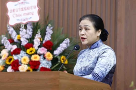 Đại sứ Nguyễn Phương Nga, Chủ tịch Liên hiệp các tổ chức hữu nghị Việt Nam phát biểu. (Ảnh: An Đăng/TTXVN)