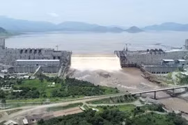 Công trình xây dựng đập thủy điện Đại Phục Hưng ở Guba, Ethiopia, ngày 24/7/2020. (Ảnh: AFP/TTXVN) 