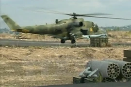 Trực thăng không quân Nga tại căn cứ Heymim ở thị trấn Latakia, Syria ngày 6/10. (Nguồn: Reuters/TTXVN)