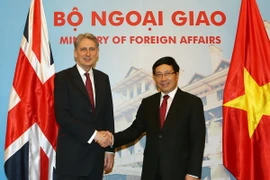  Phó Thủ tướng, Bộ trưởng Ngoại giao Phạm Bình Minh đón tiếp và hội đàm với Bộ trưởng Ngoại giao Anh Philip Hammond. (Ảnh: Nguyễn Khang/TTXVN)