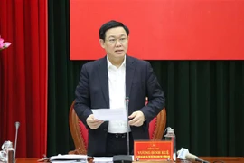 Ủy viên Bộ Chính trị, Phó Thủ tướng Vương Đình Huệ phát biểu tại buổi làm việc. (Ảnh: Nguyên Lý/TTXVN)