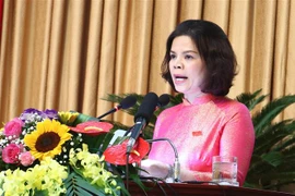 Tân Chủ tịch Ủy ban Nhân dân tỉnh Bắc Ninh Nguyễn Hương Giang phát biểu nhậm chức. (Ảnh: Diệp Trương/TTXVN)