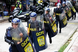 Cảnh sát Philippines tham gia một cuộc diễn tập tại thành phố Quezon ngày 15/7/2019. (Ảnh: THX/ TTXVN)