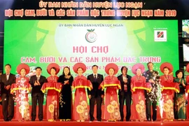 Các đại biểu cắt băng khai mạc Hội chợ. (Ảnh: Đồng Thúy/TTXVN)