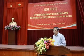 Đồng chí Phan Đình Trạc, Bí thư Trung ương Đảng, Trưởng Ban Nội chính Trung ương, Trưởng Ban Chỉ đạo Đề án chủ trì hội nghị. (Ảnh: Anh Tuấn/TTXVN)