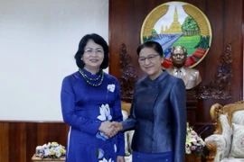 Phó Chủ tịch nước Đặng Thị Ngọc Thịnh hội kiến Chủ tịch Quốc hội Lào Pany Yathotou. (Ảnh: Phạm Kiên/Vietnam+)