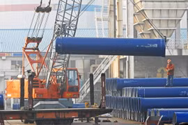 Vận chuyển thép cuộn tại Liên Vận cảng, tỉnh Giang Tô, miền đông Trung Quốc. (Nguồn: AFP/TTXVN)