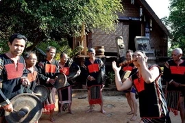 Một buổi tập luyện của đội cồng chiêng buôn Ea Bông, Buôn Ma Thuột. Ảnh minh họa. (Ảnh: Thanh Hà/TTXVN)